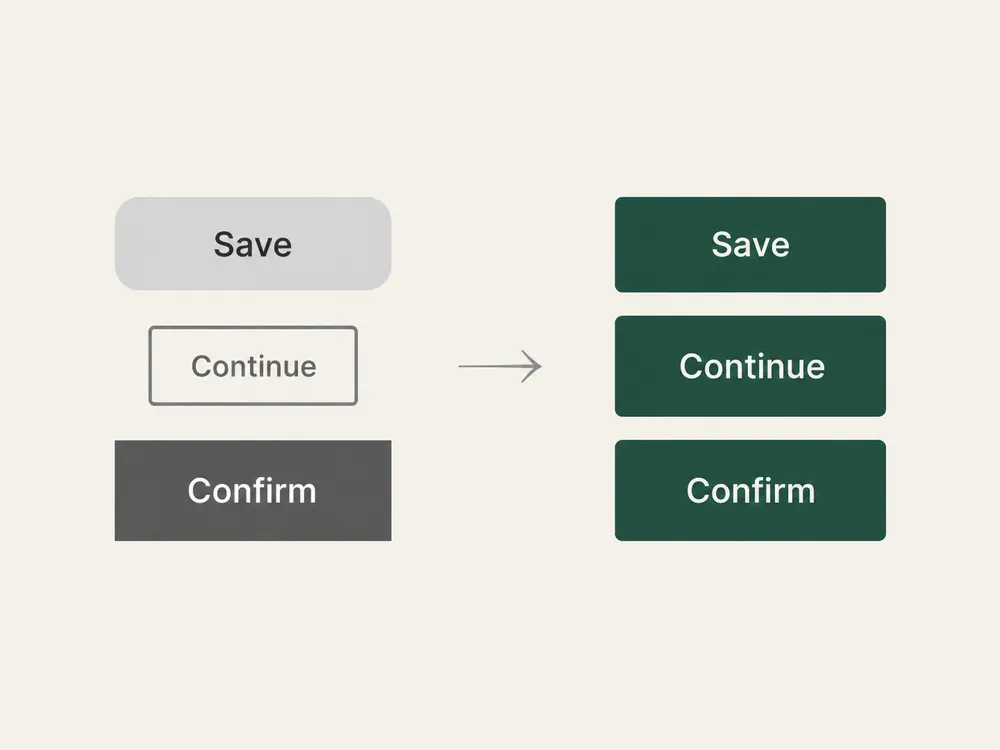 Neutral examples comparing inconsistent controls with a shared component system.